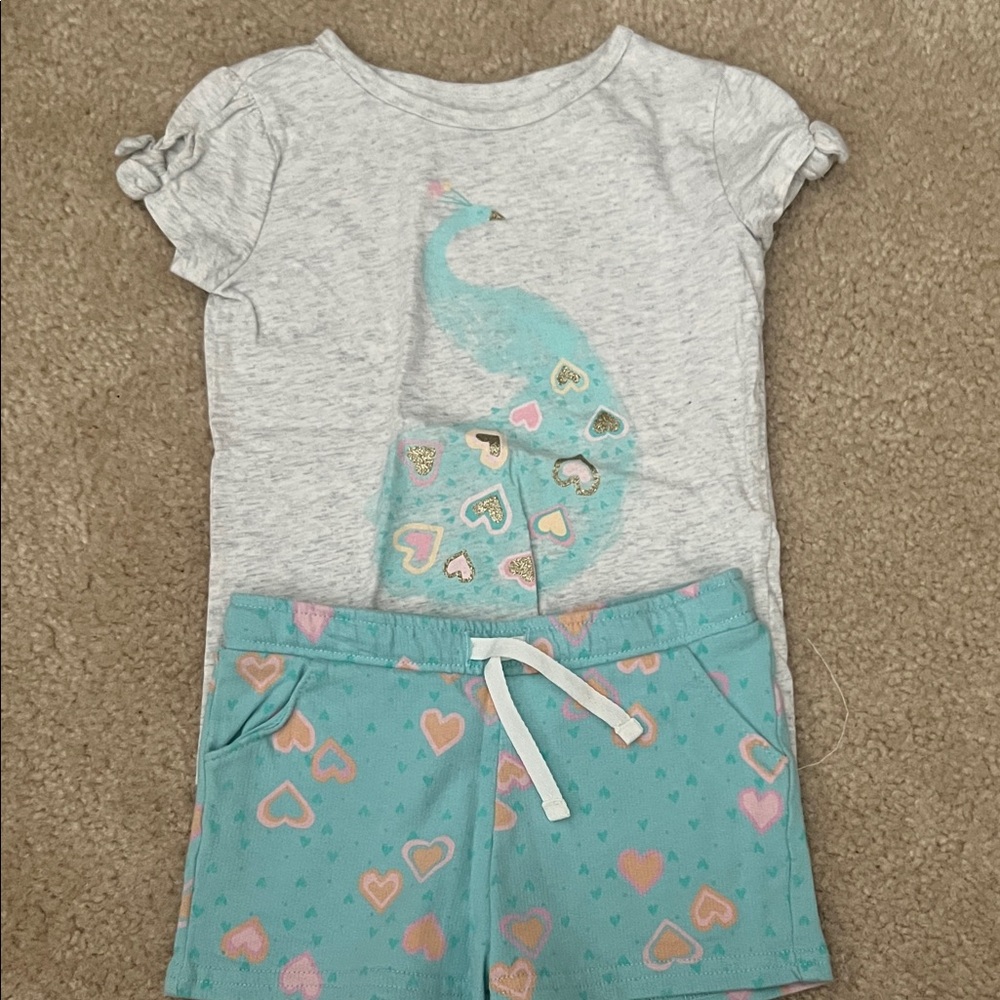 Carter's Light Gray & Aqua Peacock Heart Pajama Set